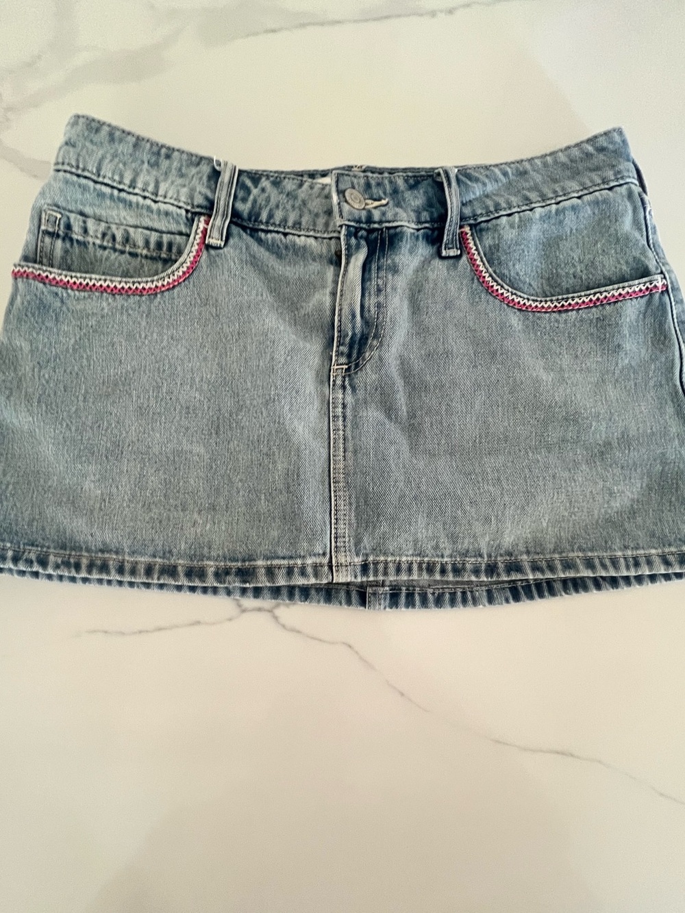 Hollister Denim Mini Skirt with Built in Shorts with Pink Trim. Size 8